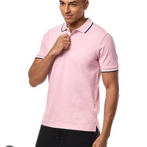 🔥Brooklyn Pink Polo Shirt with Striped Collar Sz M New